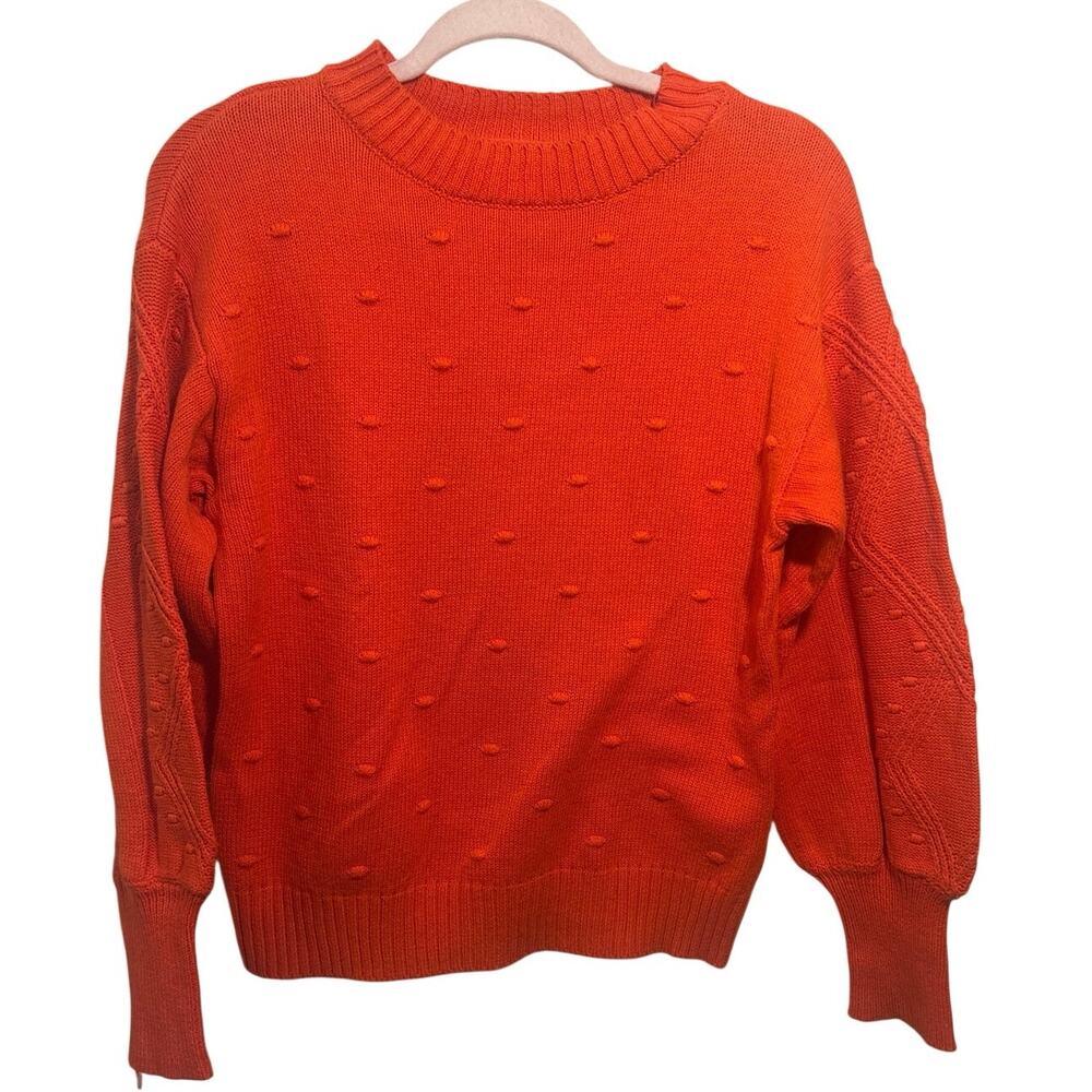 Crown & Ivy Orange Swiss Dot Sweater Womens Small Crewneck Pullover